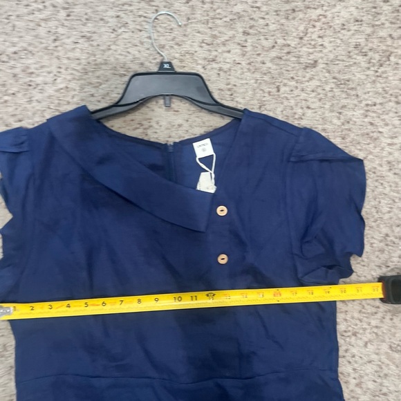 LINTICO 100%  Linen Blue Midi Dress Size XL lagenlook minimalist coastal beach - Picture 8 of 11